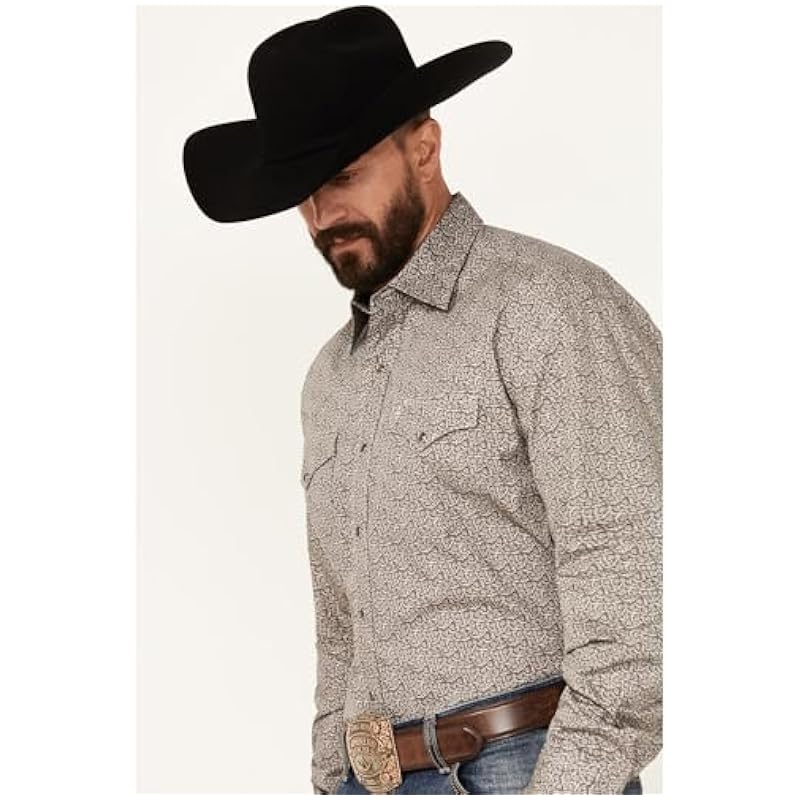 Stetson Men's Floral Print Long Sleeve Snap Western Shirt Grey 3X ‎mens Shirts Stetson
