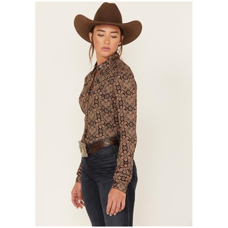 Stetson Women's Prairie Floral Print Long Sleeve Snap Western Shirt Brown Large Stetson ‎womens Tops, Tees & Blouses