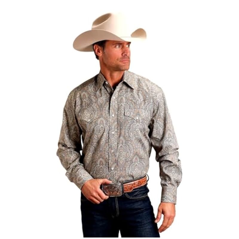 ‎mens Shirts Stetson Stetson Karmen Roper Brown Desert Medallion Paisley Men's Long Sleeve Snap Western Shirt 11-001-0925-6003 BR Brown