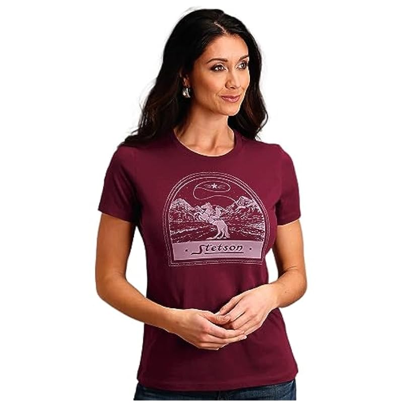 Stetson Womens Maroon 100% Cotton Cowboy Lasso S/S T-Shirt M Stetson ‎womens Tops, Tees & Blouses