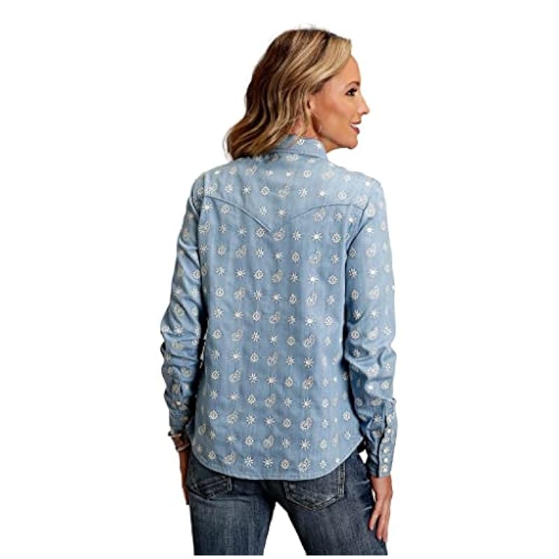 Stetson Women's Embroidered Schiffli Paisley Long Sleeve Snap Western Shirt Blue Large Stetson ‎womens Tops, Tees & Blouses