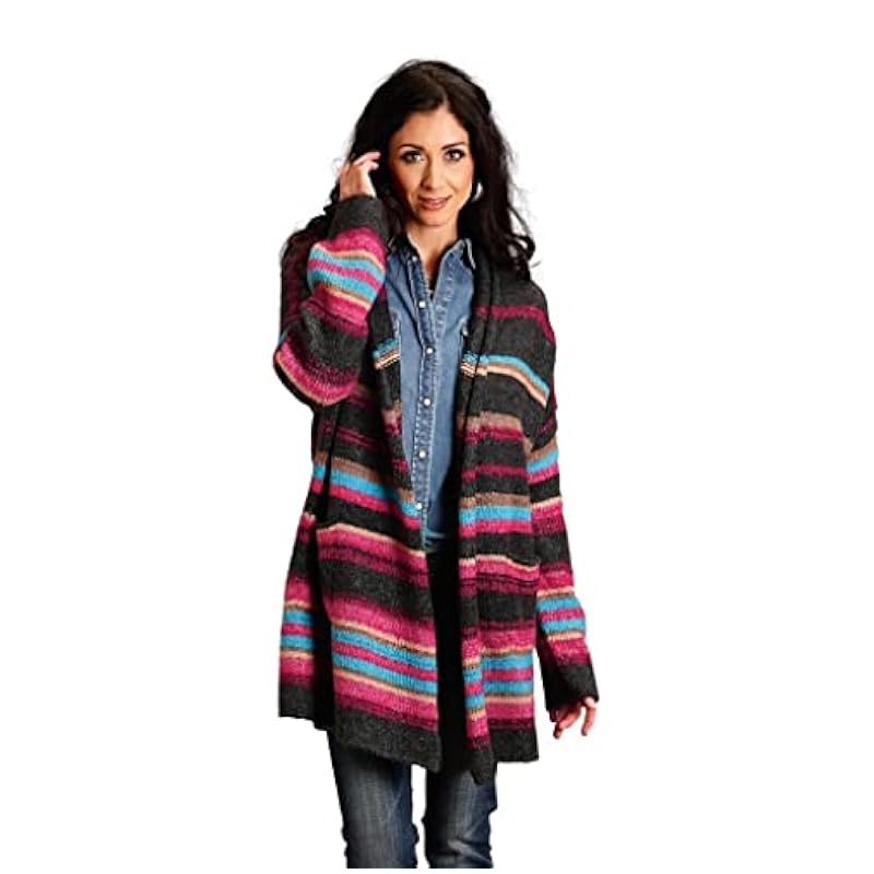 ‎womens Sweaters Stetson Stetson Women's Multi Stripe Oversized Knit Open-Front Cardigan Multi X-Small