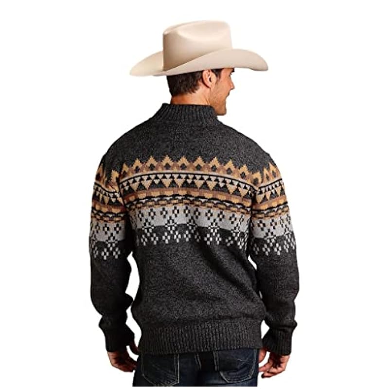 Stetson Men's Charcoal Southwestern Stripe Heather Knit Zip-Front Sweater Charcoal Small ‎mens Sweaters Stetson