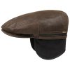 ‎mens Hats & Caps Stetson Stetson Kent Earflaps Leather Flat Cap Men Dark Brown 6 7/8