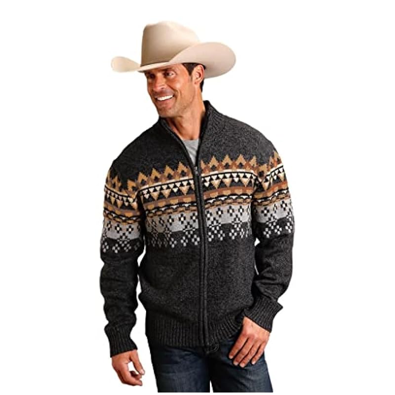 Stetson Men's Charcoal Southwestern Stripe Heather Knit Zip-Front Sweater Charcoal Small ‎mens Sweaters Stetson
