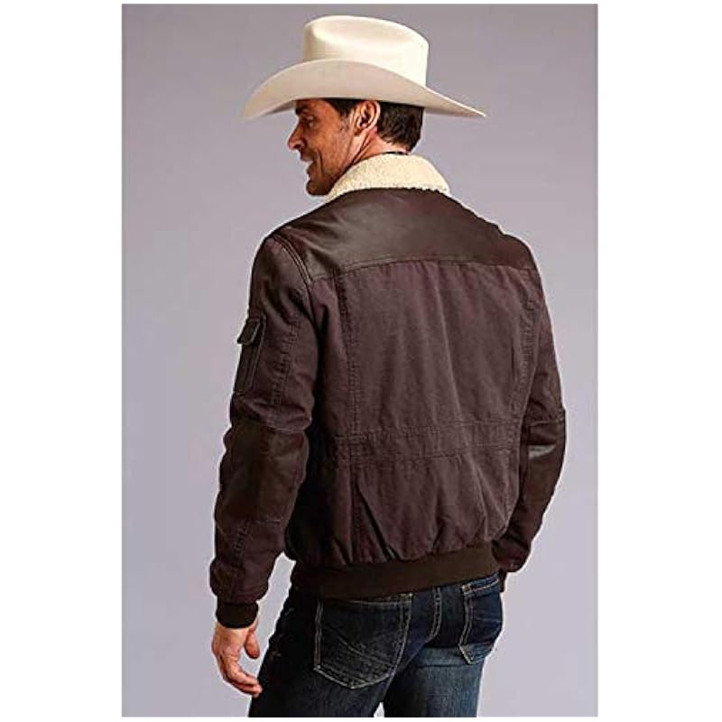 ‎mens Jackets & Coats Stetson Stetson Men's Dark Novelty Solid Leather Canvas Sleeve Jacket Brown X-Large