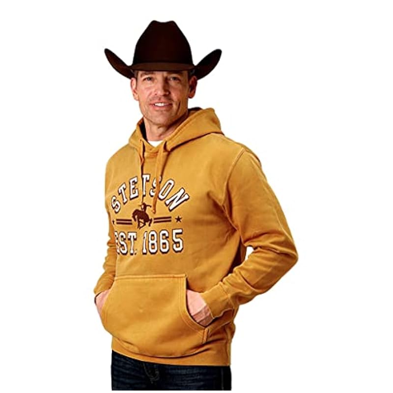 Stetson Mens Gold Cotton Blend 1865 Screenprint Hoodie 2XL Fashion Hoodies & Sweatshirts Stetson