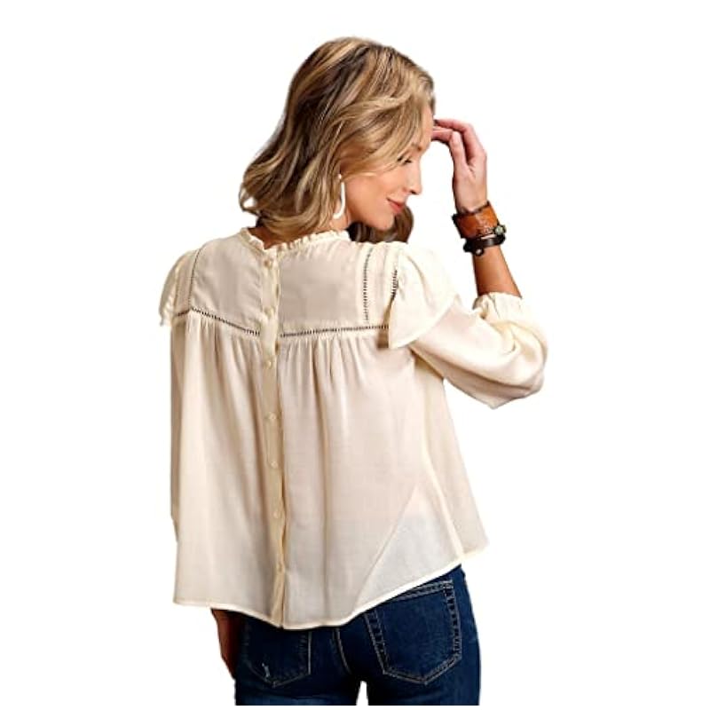 ‎womens Tops, Tees & Blouses Stetson Stetson Women's Cream Herringbone Pleated Long Sleeve Blouse Top Cream Small US