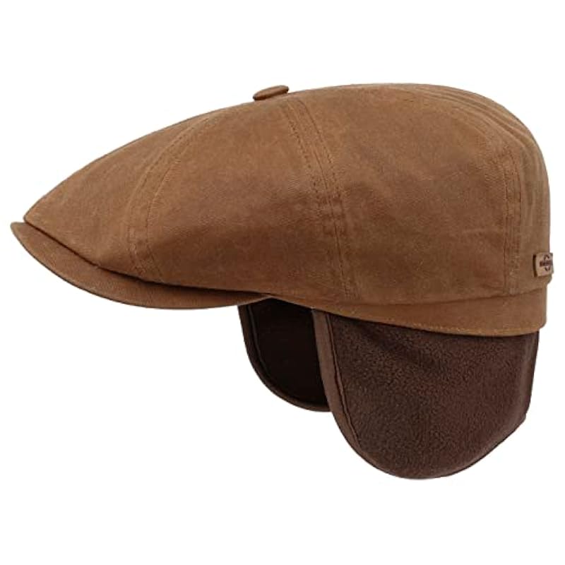 ‎mens Hats & Caps Stetson Stetson Hatteras Wax Flat Cap with Ear Flaps Men - Brown