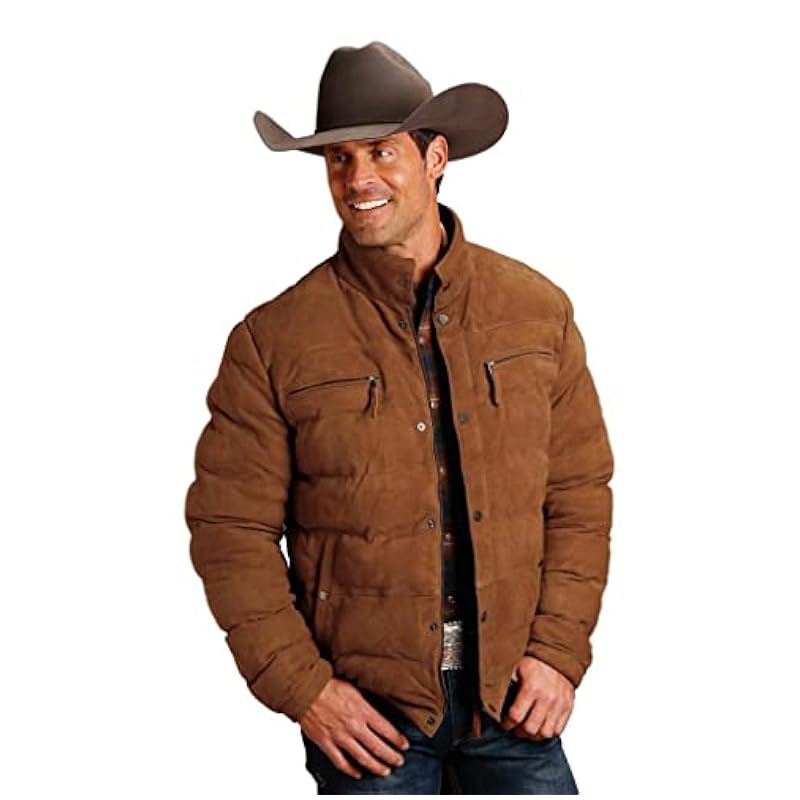 Stetson Men's Suede Lined Storm-Flap Puffy Jacket Tan Small Stetson ‎Mens Jackets & Coats