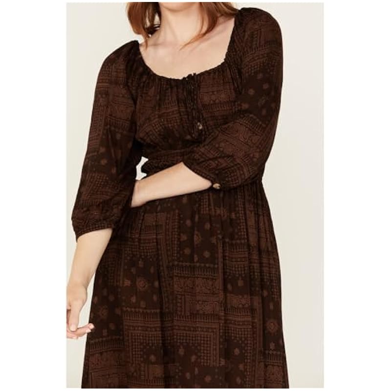 Stetson Women's Bandana Print Long Sleeve Midi Dress Dark Brown X-Large US Stetson ‎womens Dresses