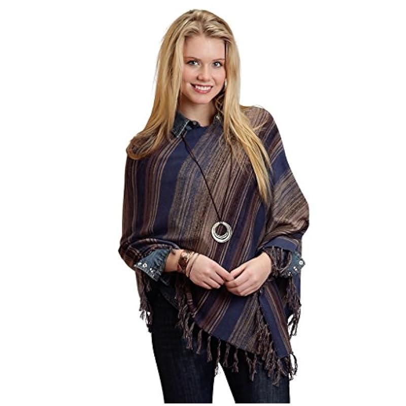 Stetson Women's 0705 Bu Tone Stripe Scoop Neck Poncho Blue Outerwear ‎womens Coats, Jackets & Vests Stetson