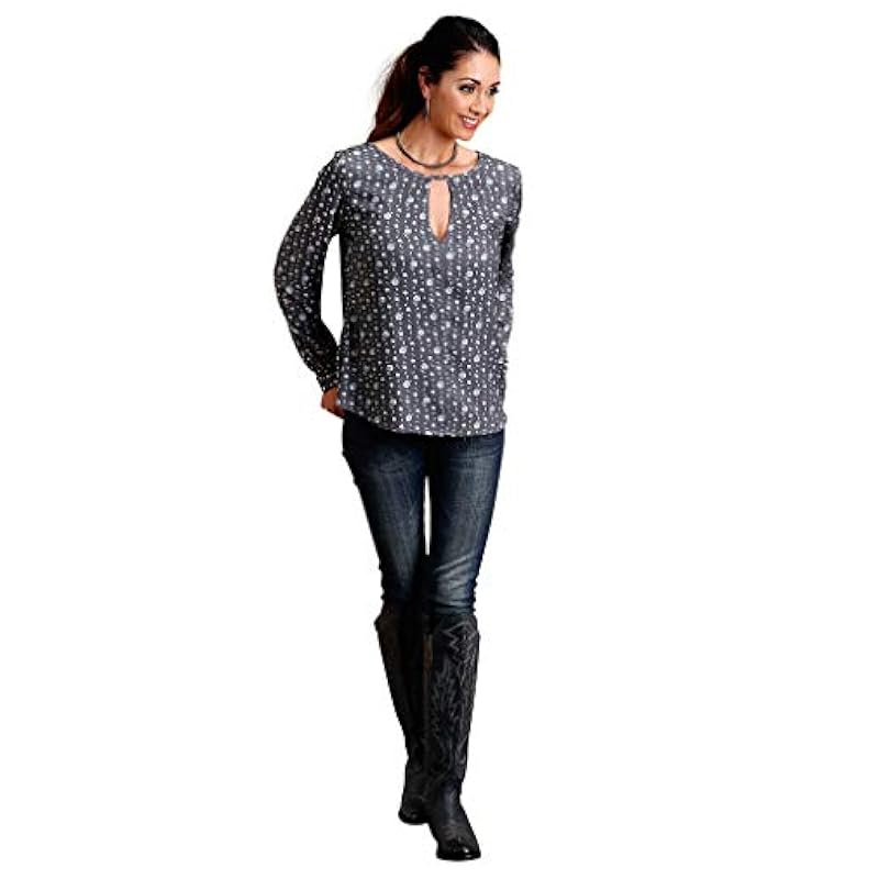 Stetson Womens Grey Rayon/Nylon Prairie Flower L/S Blouse M ‎womens Tops, Tees & Blouses Stetson