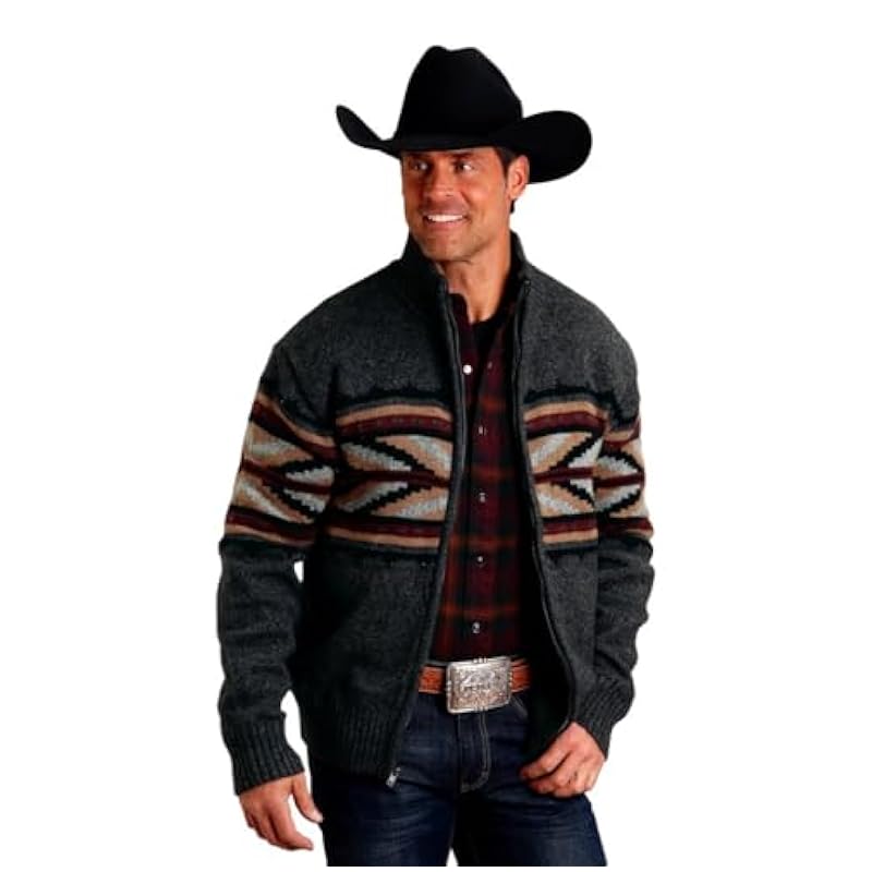 ‎men Sweaters Stetson Stetson Western Sweater Mens Wool Arrow Zip L Gray 11-014-0120-6070 GY