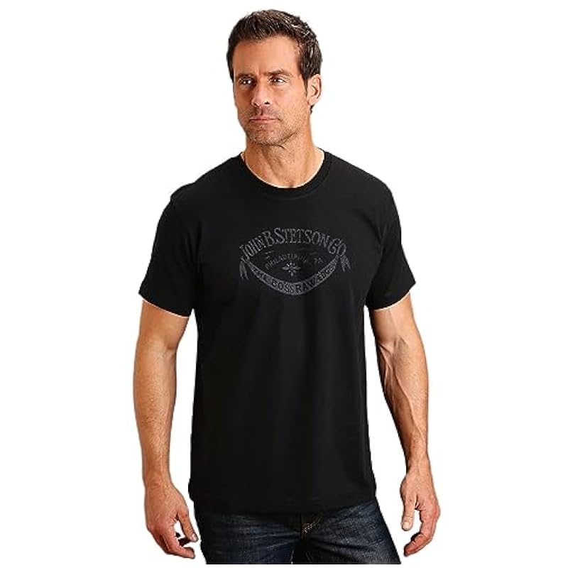 Stetson Shirts ‎mens Stetson Mens Black 100% Cotton The Boss S/S Raw Edge T-Shirt L