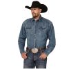 Stetson Blue Denim Men's Collared Longsleeve Snap Shirt with Turquoise Hexagon Snaps 1100104650031BU Blue ‎mens Shirts Stetson