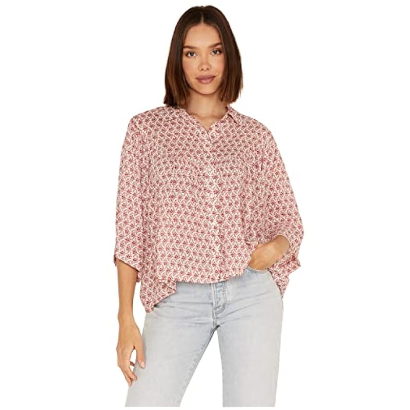 Stetson Tops, Tees & Blouses ‎womens Stetson Women's Cottage Floral Print Loose Fit Short Sleeve Blouse Red Large