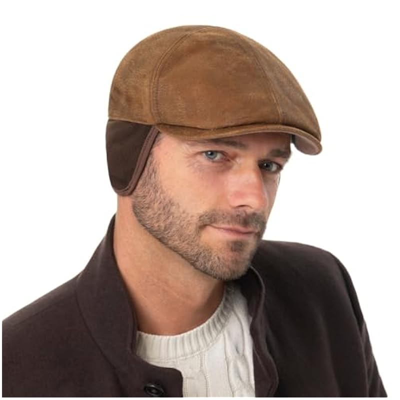 Stetson Pigskin Flat Cap with Ear Flaps Men - Cognac Stetson ‎mens Hats & Caps