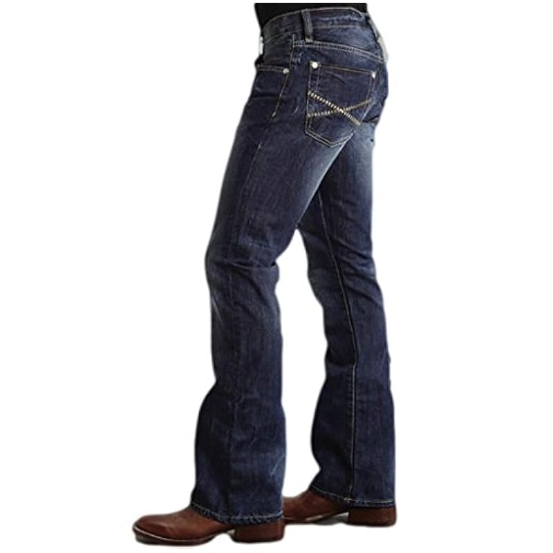 Stetson Men's Rock Fit Barbwire X Stitched Boot Jeans Big and Tall Med Wash 34W x 40L Blue ‎mens Jeans Stetson