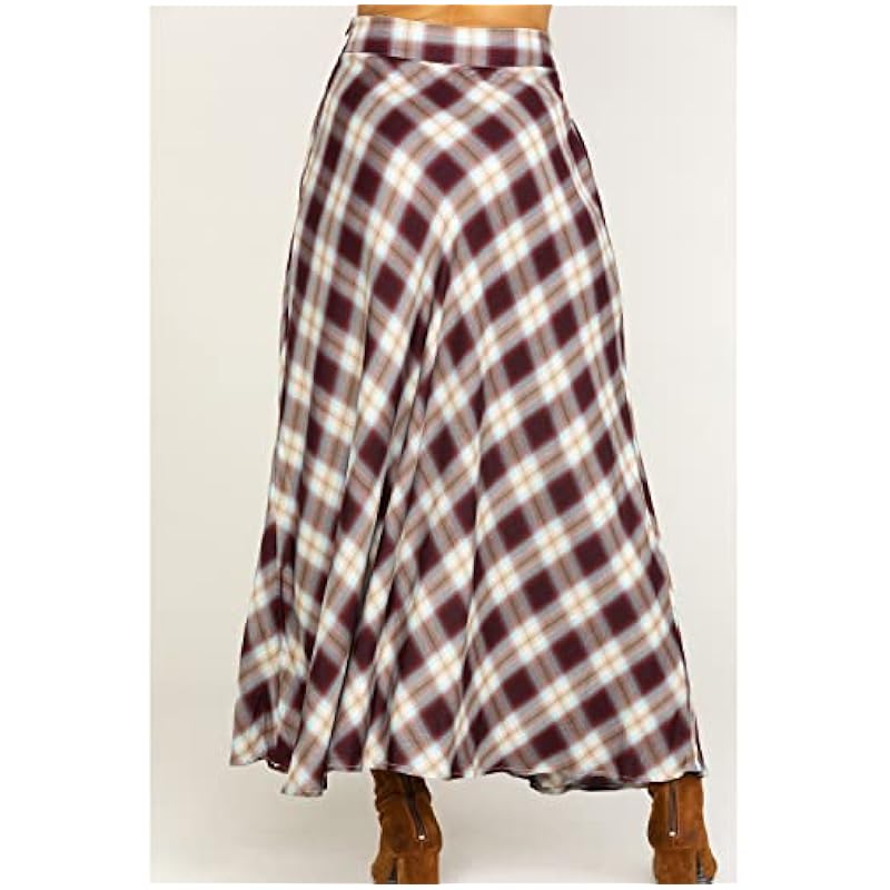 Stetson Skirts ‎womens Stetson Women's Plaid Print Maxi Skirt Brown X-Small