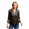 Stetson Stetson Western Shirt Womens Bell 3/4 S Brown 11-050-0565-0130 BR ‎womens Tops, Tees & Blouses