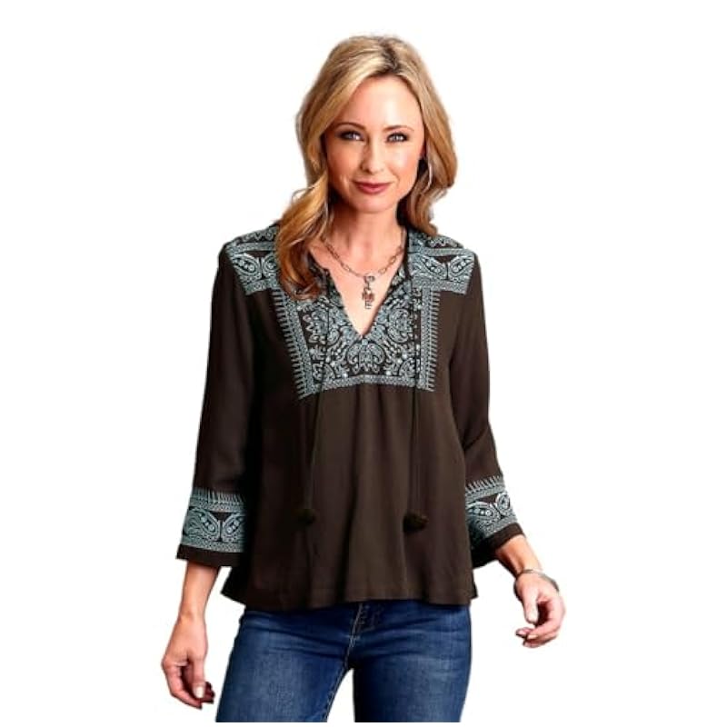 Stetson Stetson Western Shirt Womens Bell 3/4 S Brown 11-050-0565-0130 BR ‎womens Tops, Tees & Blouses