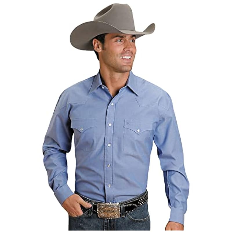 Stetson Men's Solid Oxford Snap Long Sleeve Western Shirt Blue Large Stetson ‎mens Shirts