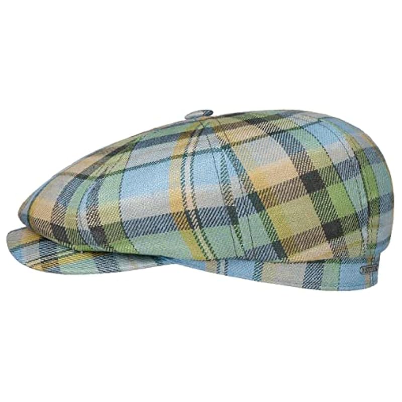 ‎mens Hats & Caps Stetson Stetson Hatteras Checked Linen Flat Cap Men - Made in The EU Blue-green
