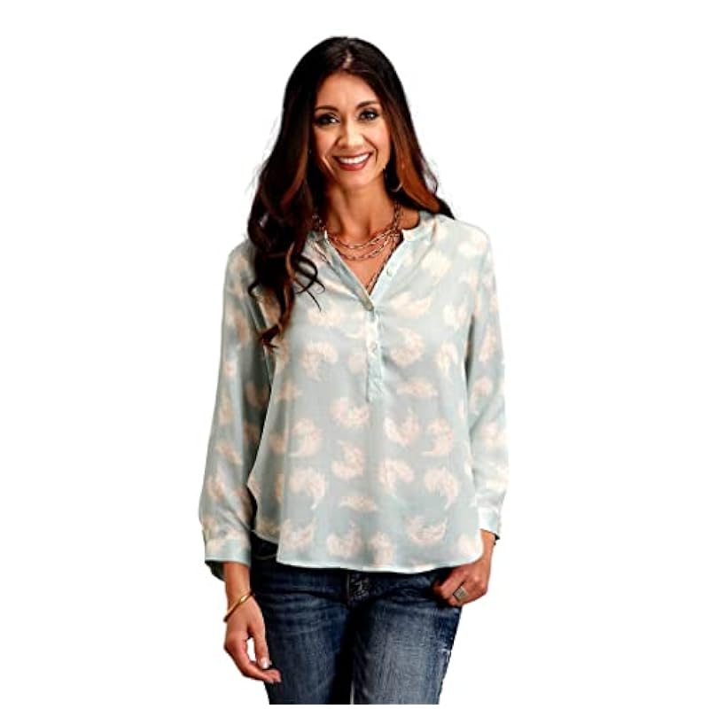 Stetson Stetson Western Shirt Womens 3/4 Sleeve S Aqua 11-050-0590-2026 BU ‎womens Tops, Tees & Blouses