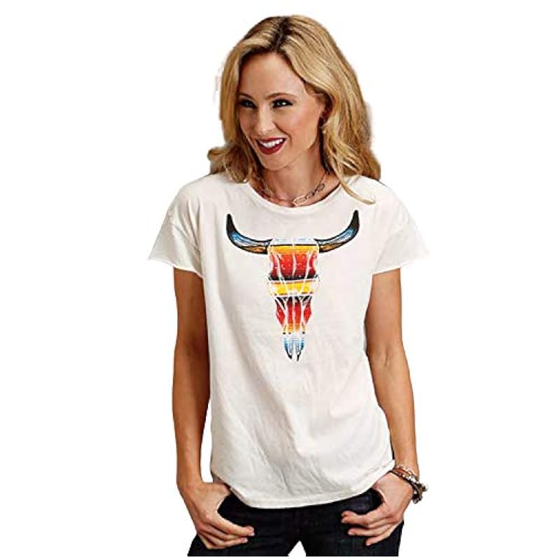 ‎womens Tops, Tees & Blouses Stetson Stetson Women's Serape Steer Skull Tee White X-Large US