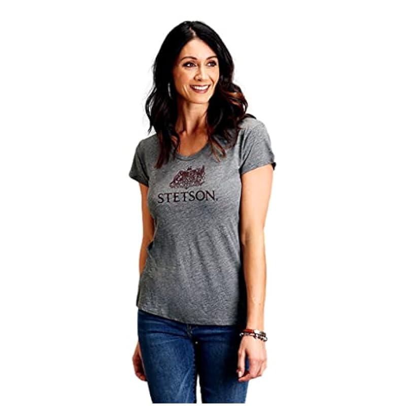 Stetson Stetson Western Shirt Women S/S Scoop Neck XL Gray 11-039-0562-0818 GY ‎womens Tops, Tees & Blouses