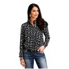‎womens Tops, Tees & Blouses Stetson Stetson Women's Southwestern Print Long Sleeve Snap Western Shirt Black Large