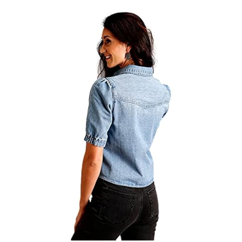 Stetson Stetson Western Shirt Women S/S Denim Crop XL Blue 11-051-0594-0519 BU ‎womens Tops, Tees & Blouses