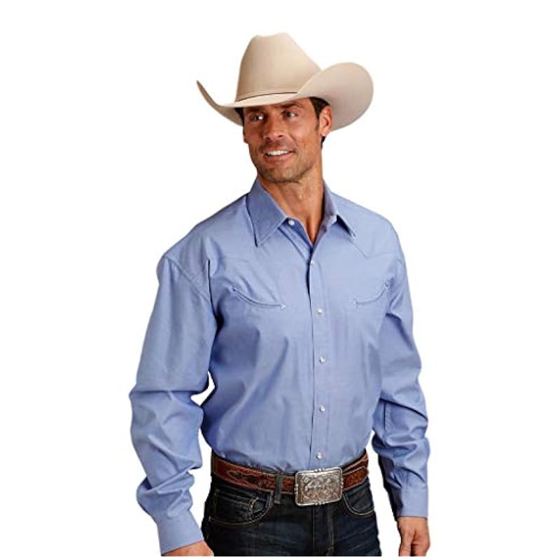 Stetson Shirts ‎mens Stetson Men's Solid Twill Snap Oxford Shirt Blue Small