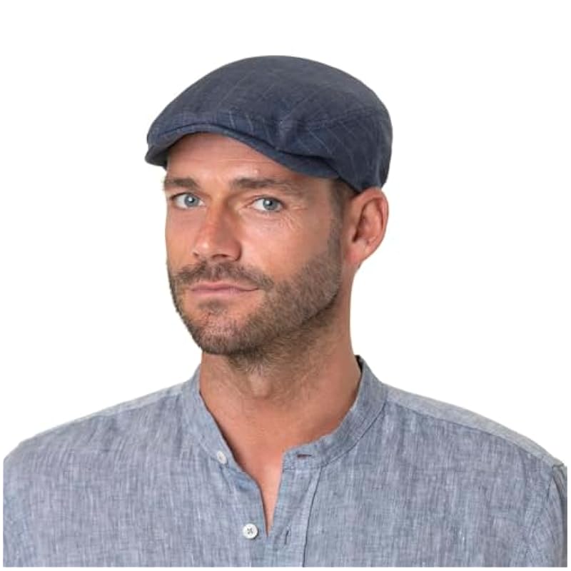 Stetson Kent Striped Linen Flat Cap Men - Made in The EU Blue ‎mens Hats & Caps Stetson