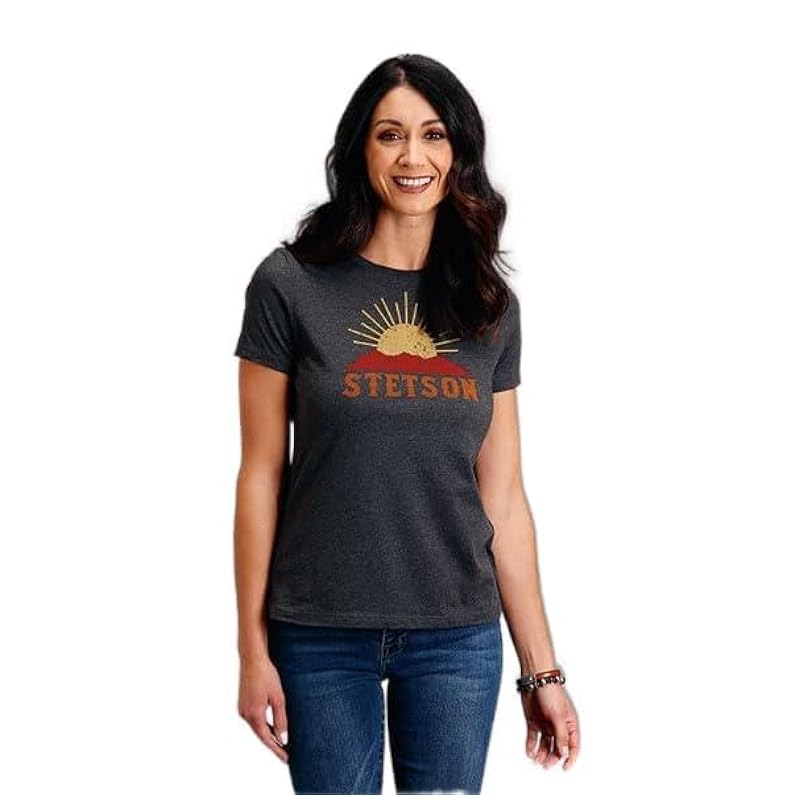 Stetson Stetson Womens Dark Grey Cotton Blend Sunset and Mountain S/S T-Shirt M ‎womens Tops, Tees & Blouses