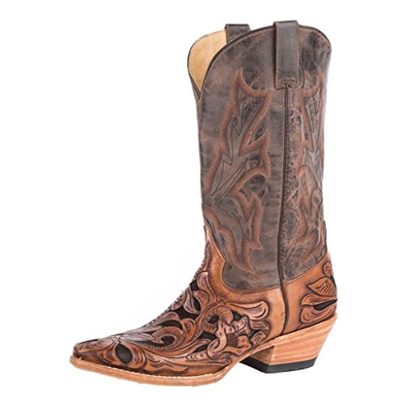 Stetson Men's Wicks Hand Tooled Western Boot Snip Toe Brown 9 D(M) US Stetson ‎mens Boots