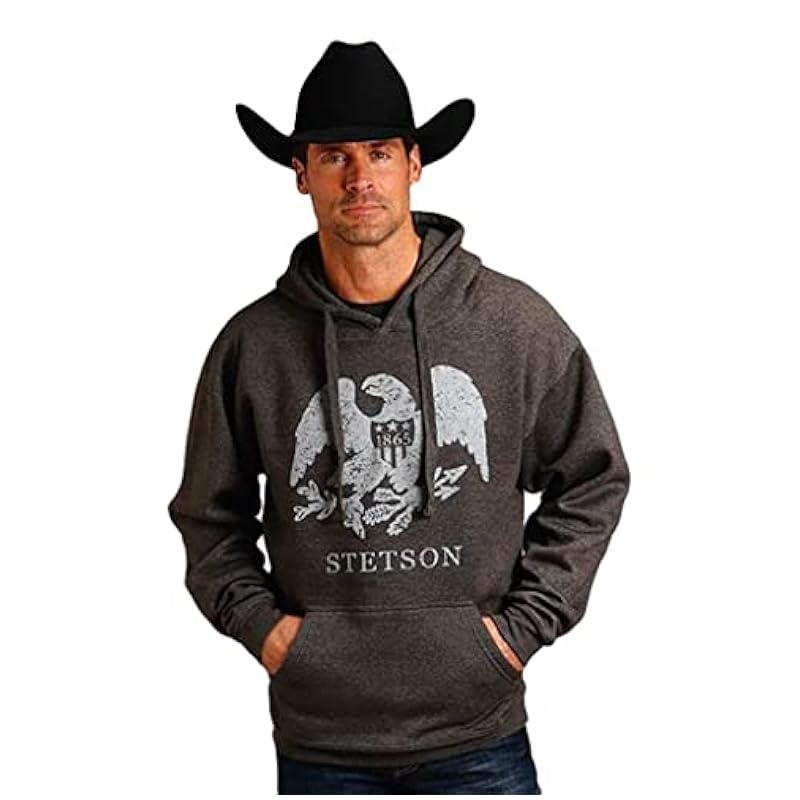 Stetson Men's Grey 1865 Eagle Logo Graphic Hooded Sweatshirt Grey Large ‎mens Fashion Hoodies & Sweatshirts Stetson