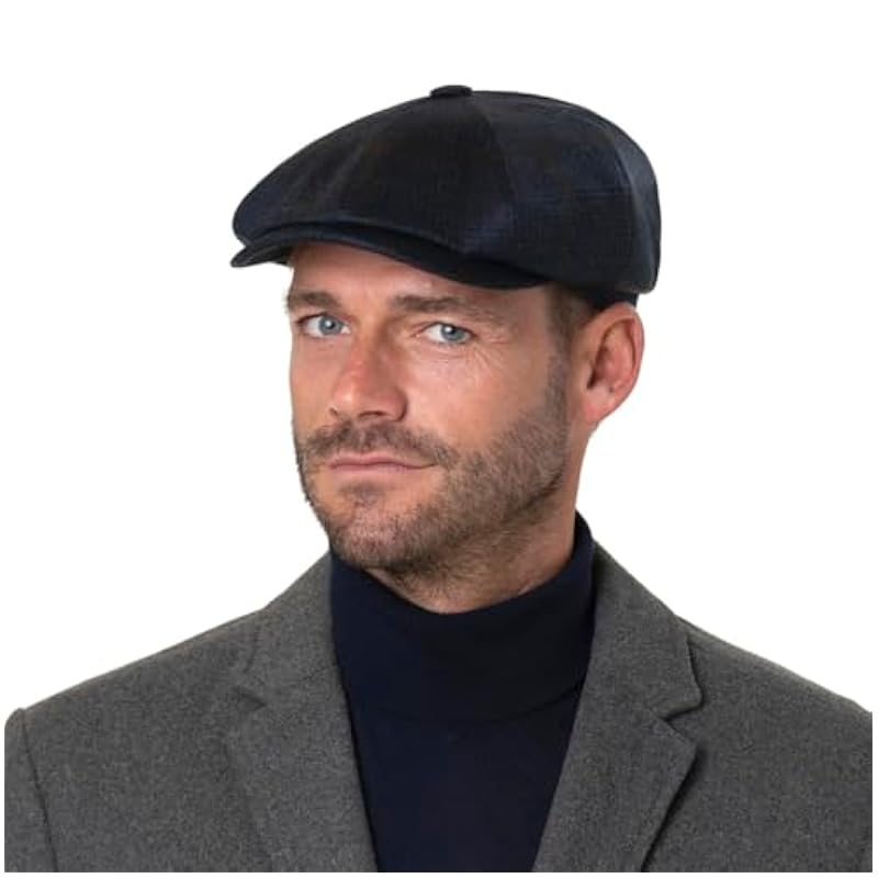 ‎mens Hats & Caps Stetson Stetson Hatteras Cashmere Check Flat Cap Men - Made in Germany Blue