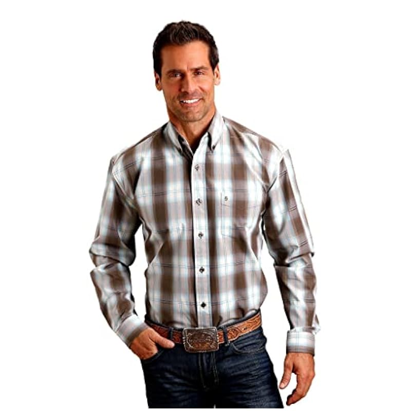 Stetson Men's Plaid Print Long Sleeve Button Down Western Shirt Brown X-Large Stetson ‎mens Shirts