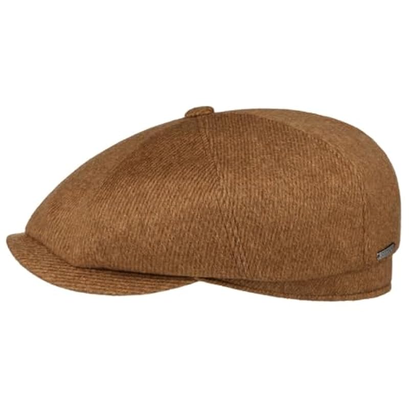 ‎mens Hats & Caps Stetson Stetson Hatteras Soft Herringbone Flat Cap Men - Made in Germany Brown-beige