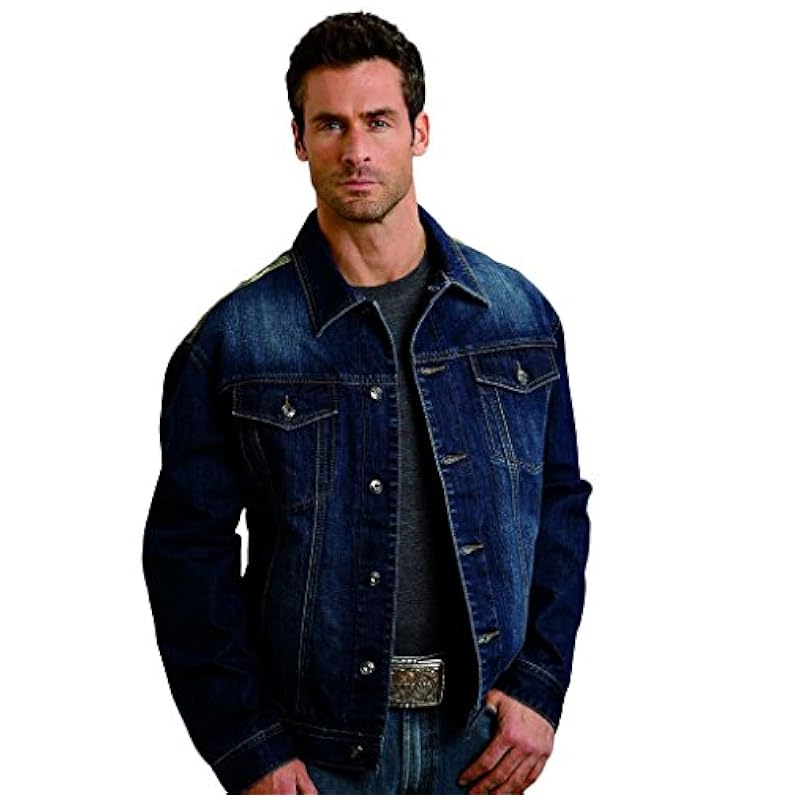 Stetson Mens Denim Jacket with Camo Canvas Blue MD Jackets & Coats Stetson