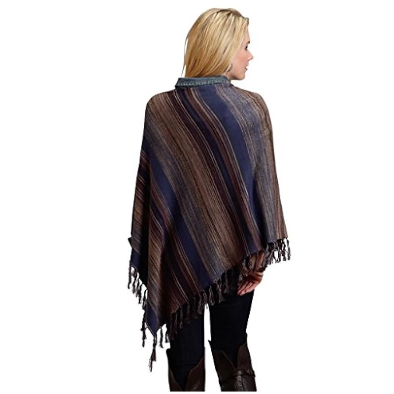 Stetson Women's 0705 Bu Tone Stripe Scoop Neck Poncho Blue Outerwear ‎womens Coats, Jackets & Vests Stetson