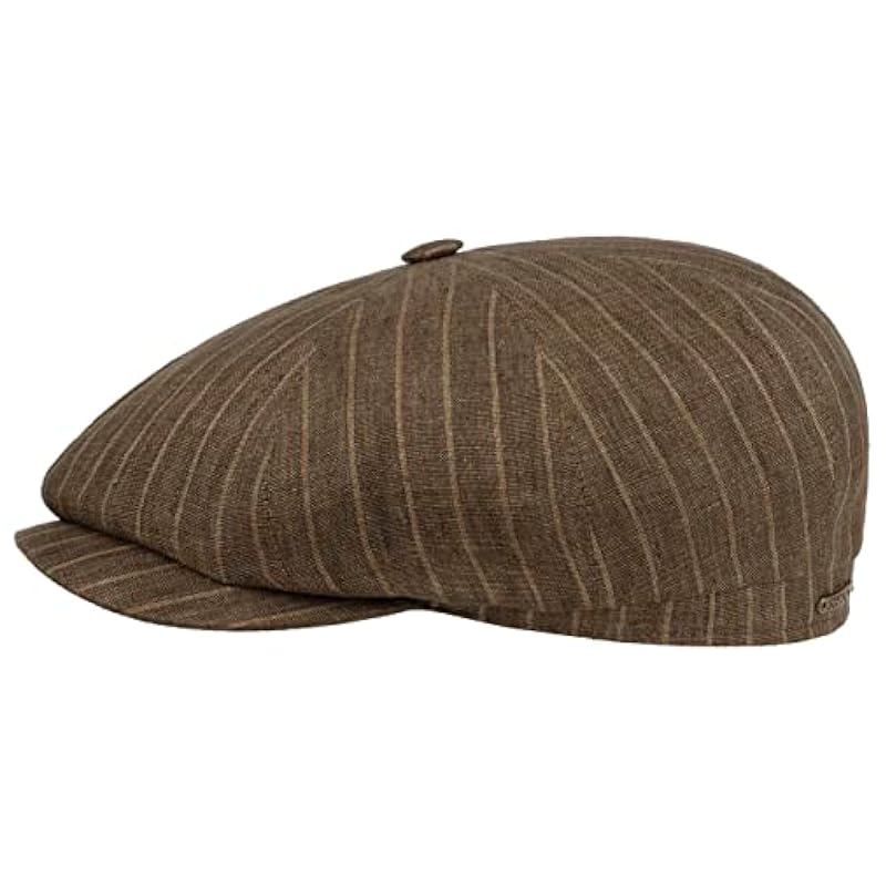 Stetson Hatteras Striped Linen Flat Cap Men - Made in The EU Brown ‎mens Hats & Caps Stetson
