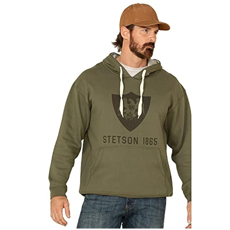 Stetson Men's Green Eagle in Shield Graphic Hooded Sweatshirt Grey Medium Stetson ‎mens Fashion Hoodies & Sweatshirts