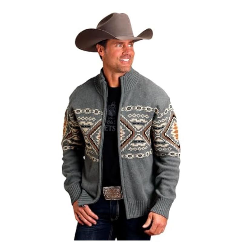 Stetson Stetson Western Sweater Mens Aztec Wool Zip M Gray 11-014-0120-6069 GY ‎men Sweaters