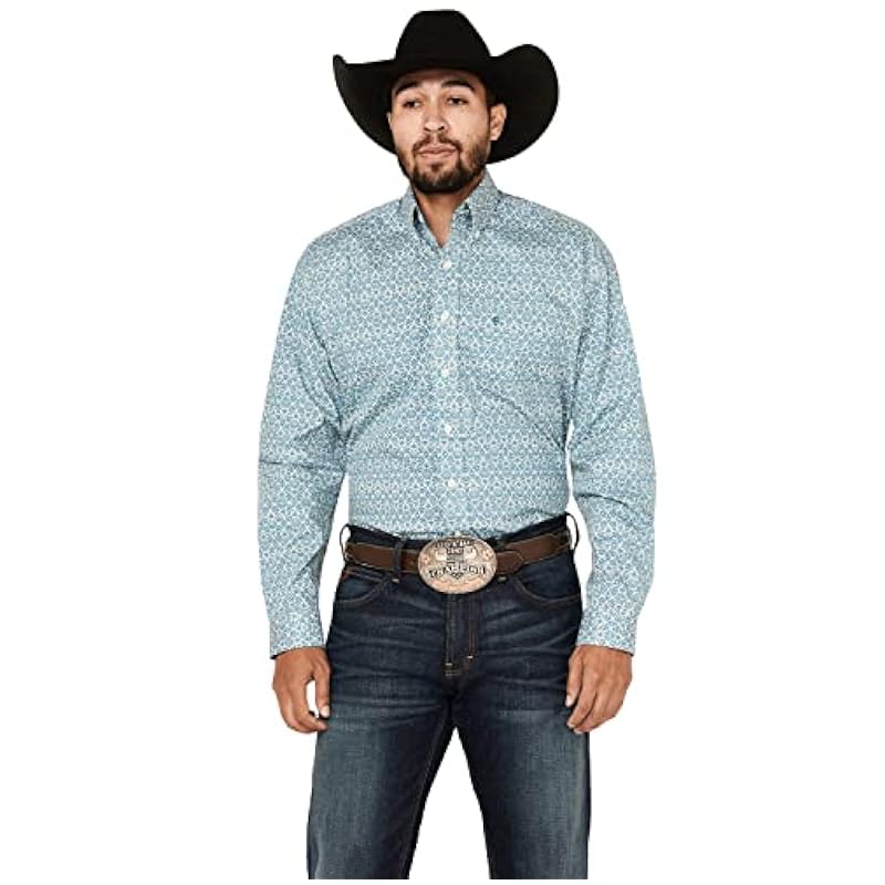 ‎mens Shirts Stetson Stetson Men's Floral Geo Print Long Sleeve Button Down Western Shirt Blue Large