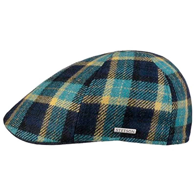 Stetson Stetson Texas Genola Wool Check Flat Cap Men - Made in The EU Blue ‎mens Hats & Caps