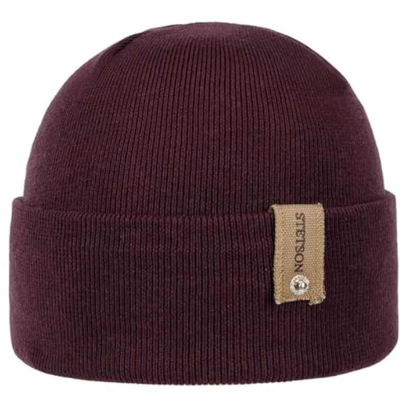 Stetson Stetson Organic Cotton Merino Beanie with Cuff Men - Made in Italy Bordeaux ‎mens Hats & Caps