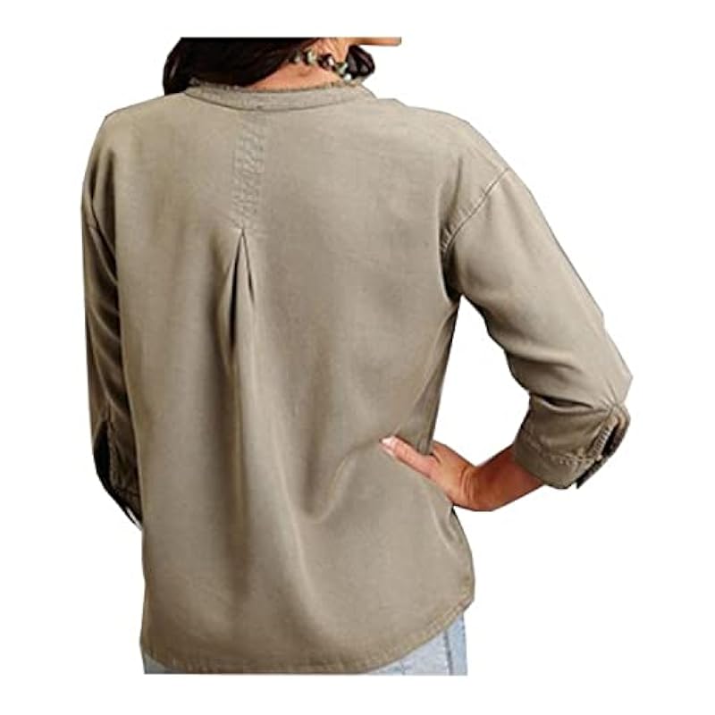 ‎womens Tops, Tees & Blouses Stetson Stetson Women's Long Sleeve Peasant Top Olive Small